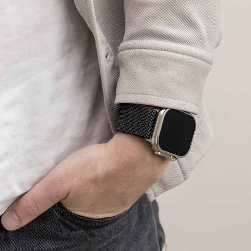 Titanium Milanese Strap, black, lifestyle photo