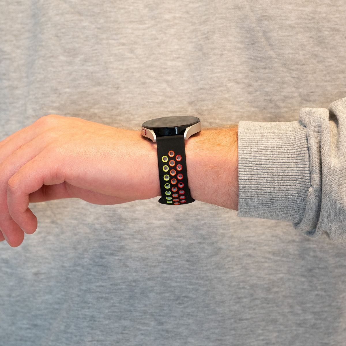 Silicone Sport Strap 'Deluxe', black/colourful, lifestyle photo