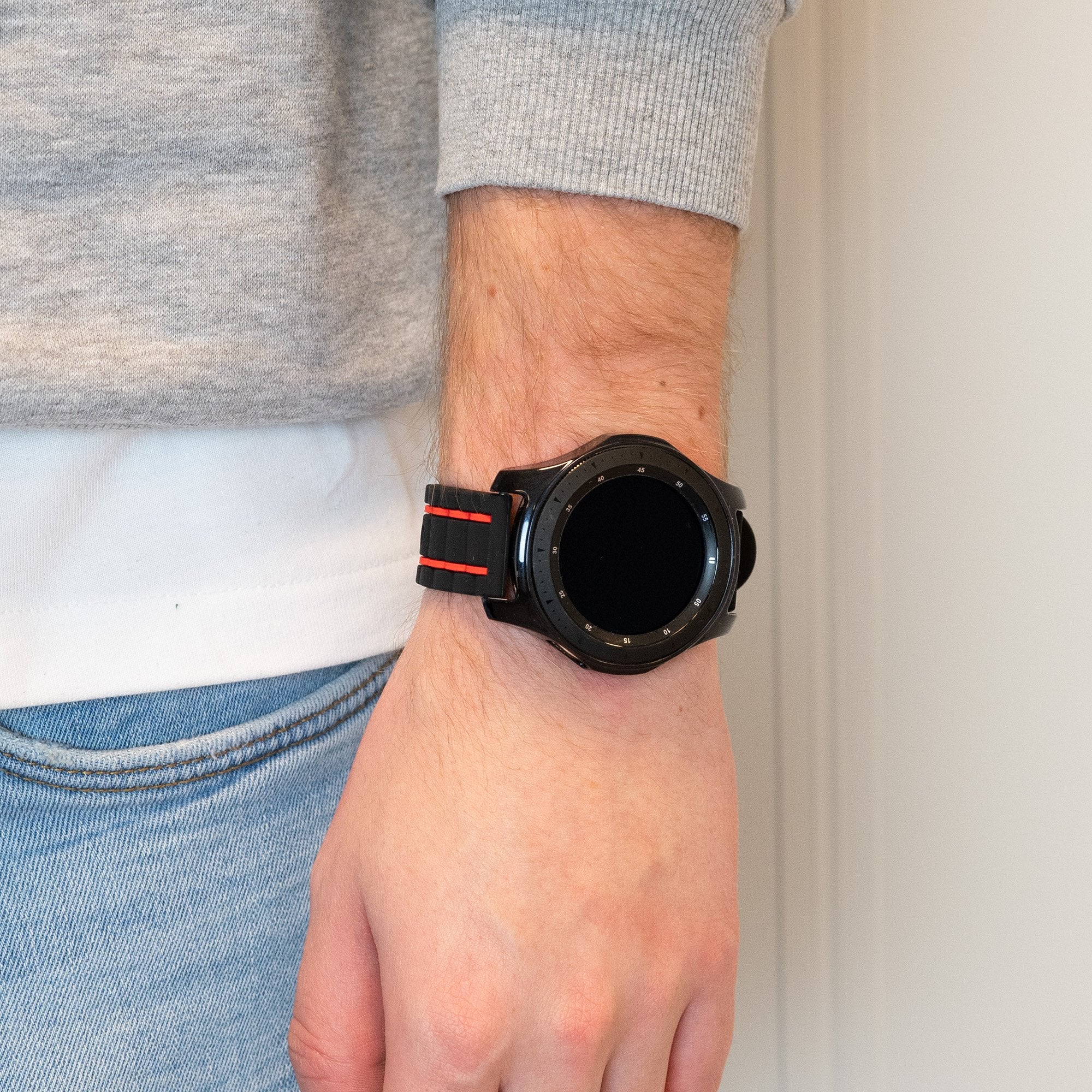 Bandz Correa deportiva a rayas Huawei Watch GT 5 46mm (negro/rojo)