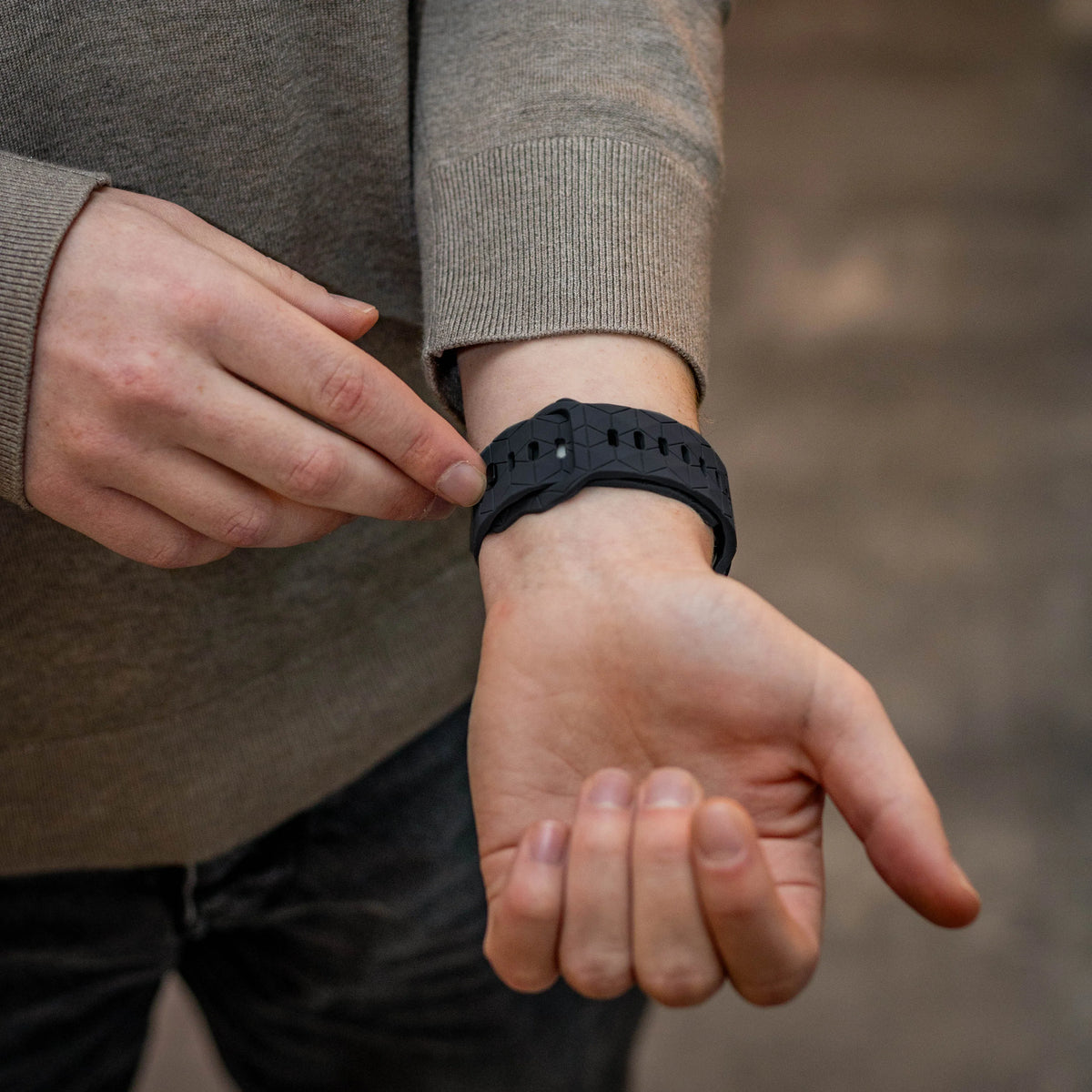 Silicone Strap Hexagons, black, lifestyle photo