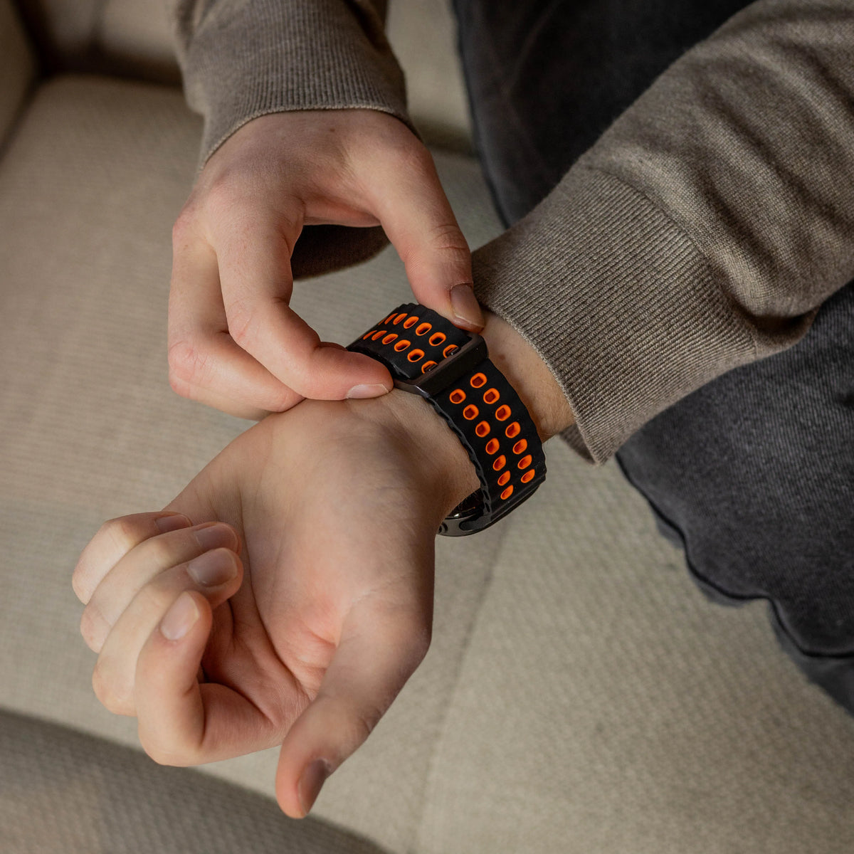Wave Silicone Strap Duo, black/orange, lifestyle photo