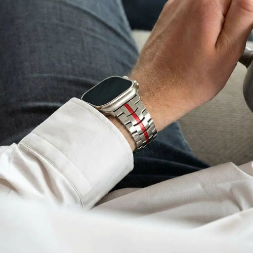 Apple Watch Steel Iron Strap (Silver-Red)