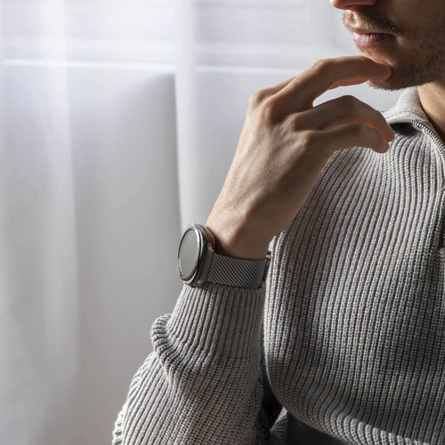 Modern Milanese Strap, titanium, lifestyle photo