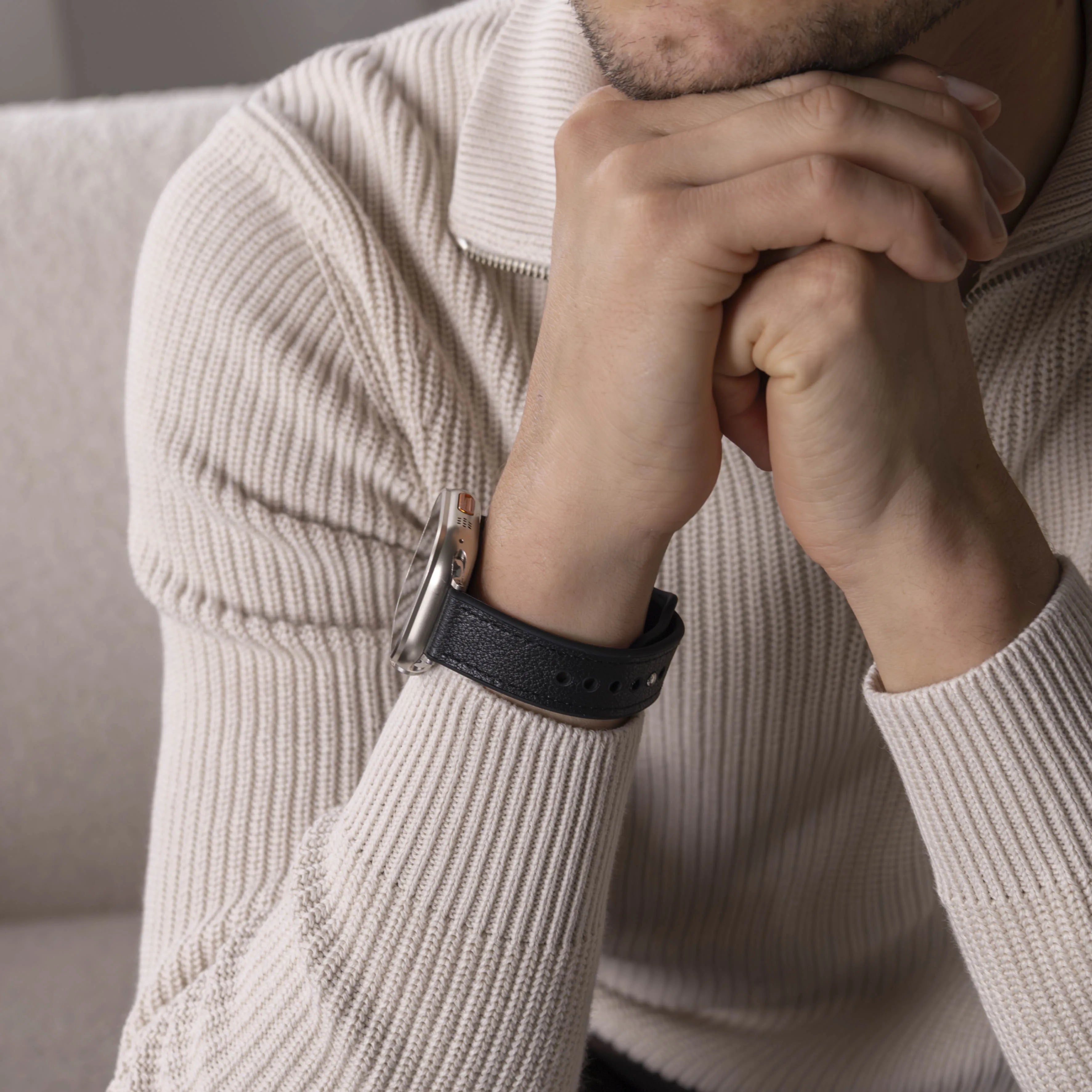 Correa híbrido cuero Apple Watch (negro)