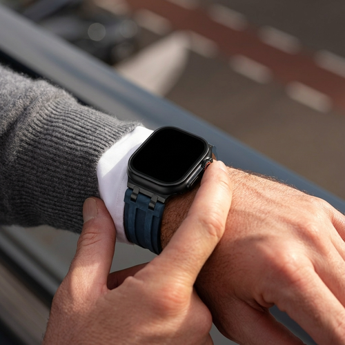 Solid Leather Strap, dark blue, lifestyle photo