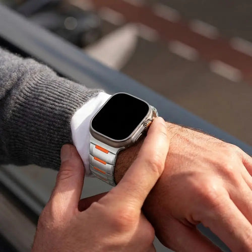 Apple Watch Steel Hybrid Strap (Titanium-Orange)