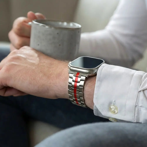 Apple Watch Steel Iron Strap (Silver-Red)