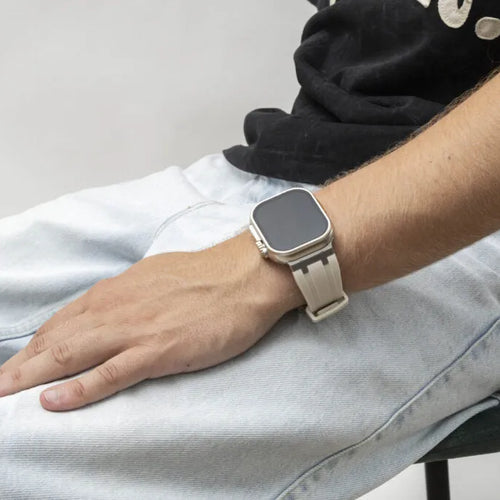 BALR. Apple Watch Ultra Liquid Silicone Strap (Beige/Silver)