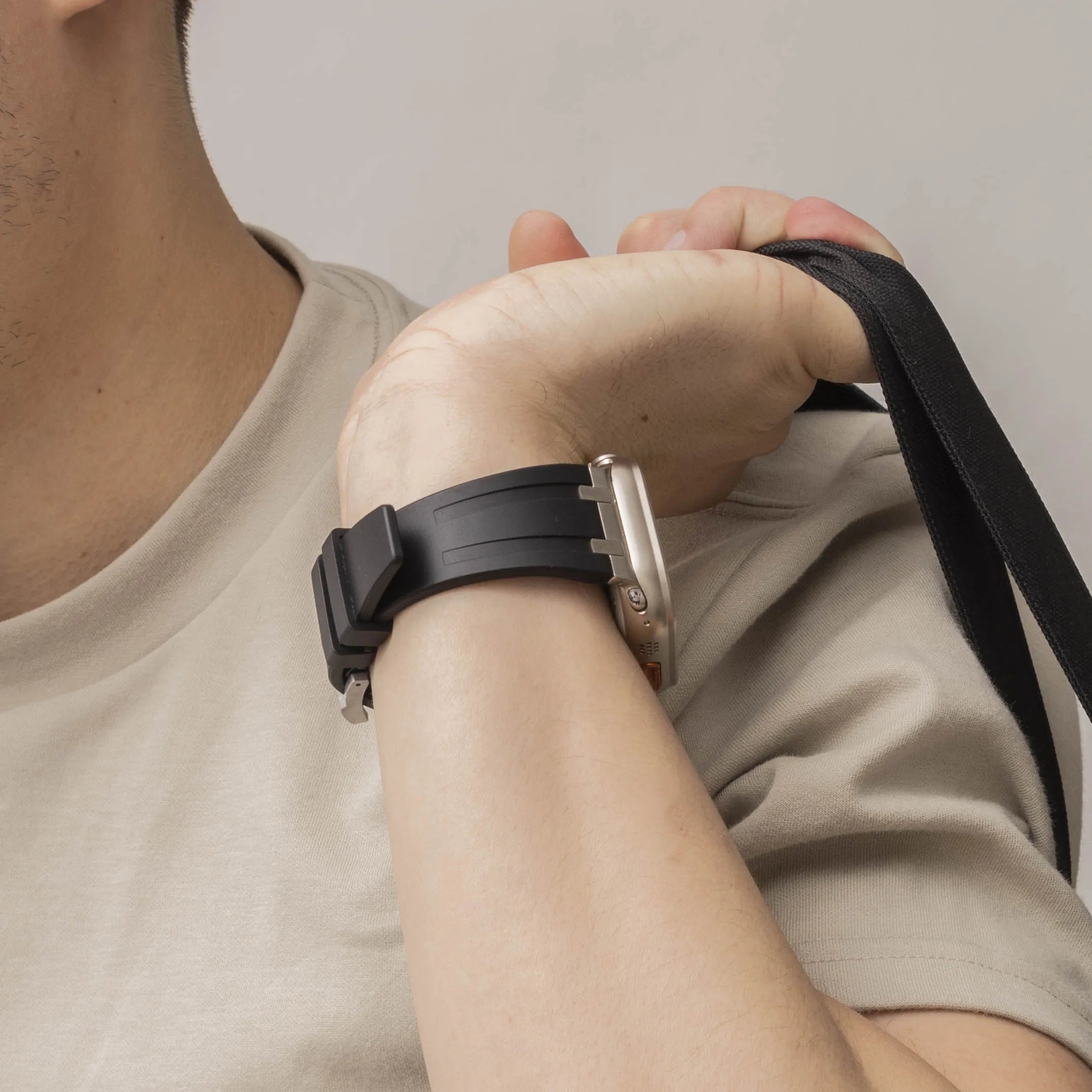 Correa silicona liquida de lujo Apple Watch (negro con plata)