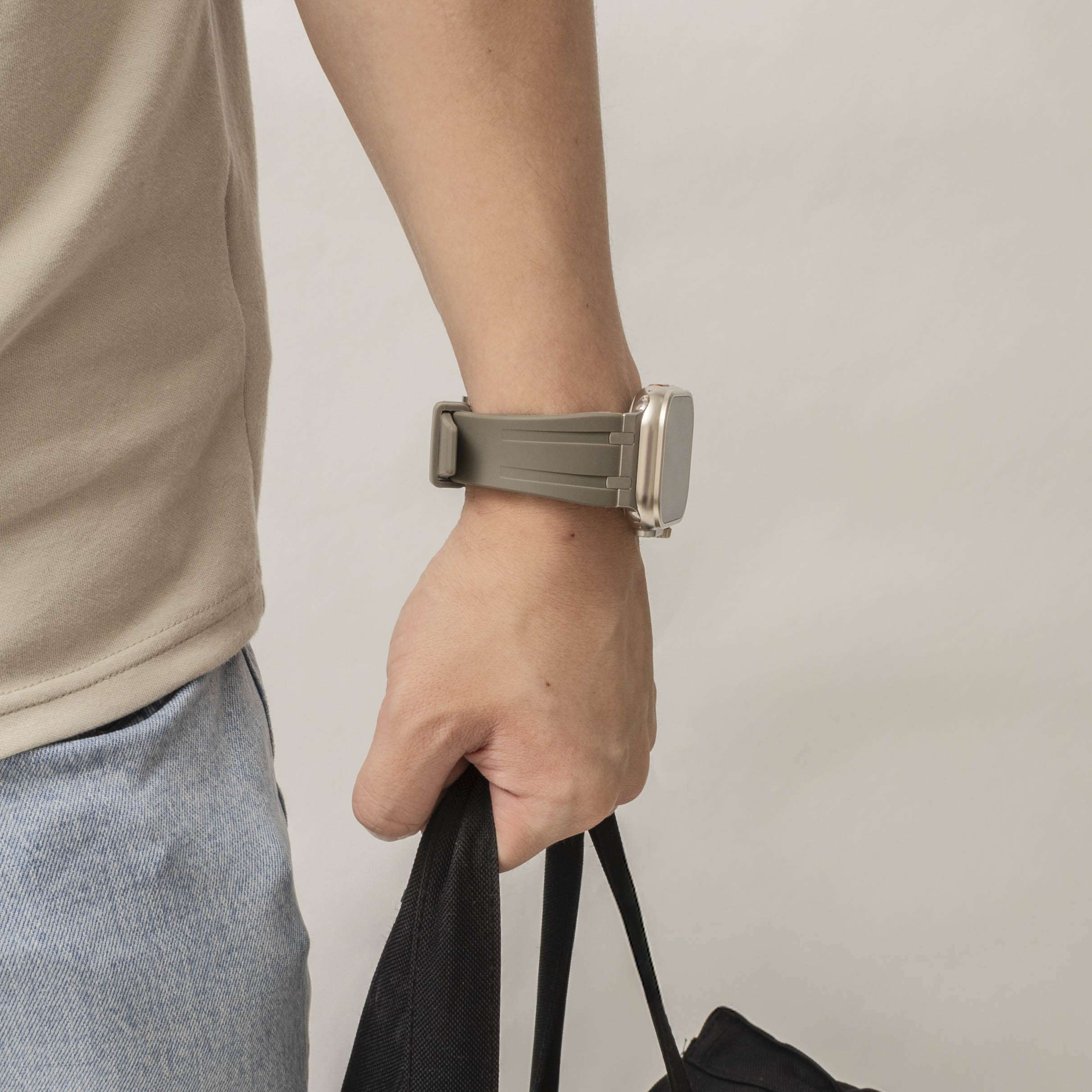 Bandz Apple Watch Ultra Silicone Strap 'Luxe Liquid' (Brown with Silver)