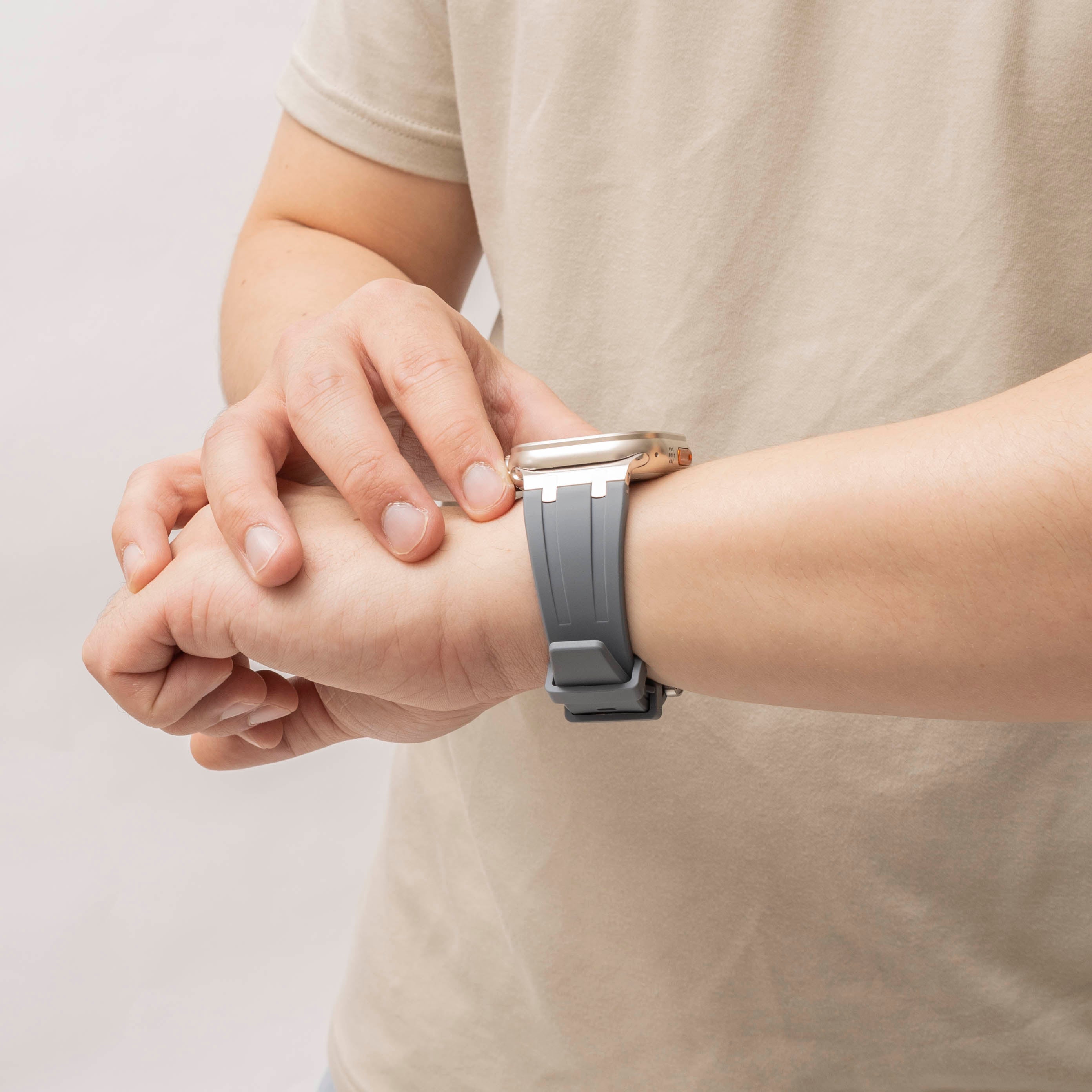 Bandz Apple Watch Ultra Silicone Strap 'Luxe Liquid' (Dark Grey with Silver)