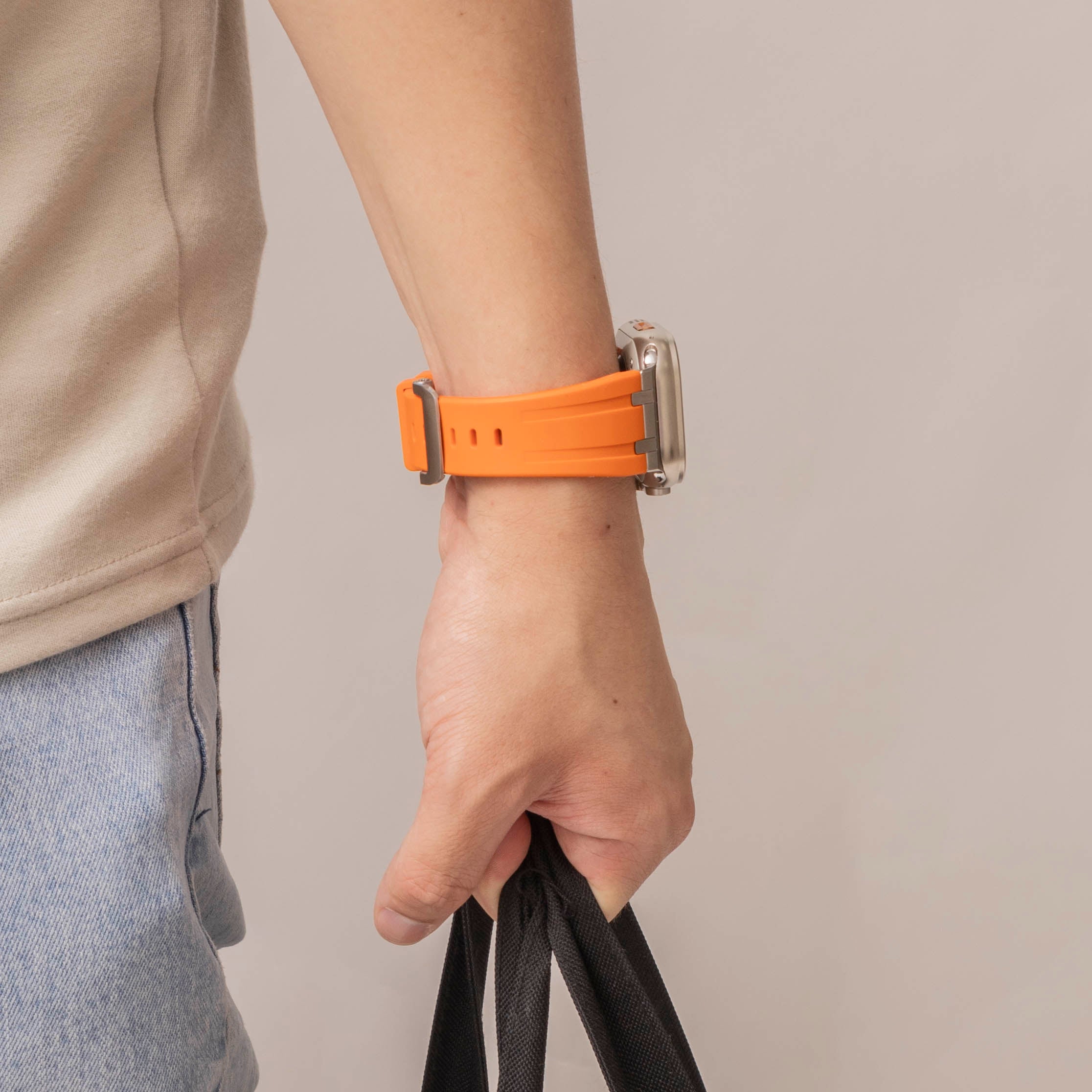 Bandz Correa silicona 'Luxe Liquid' Apple Watch Ultra (naranja/plata)