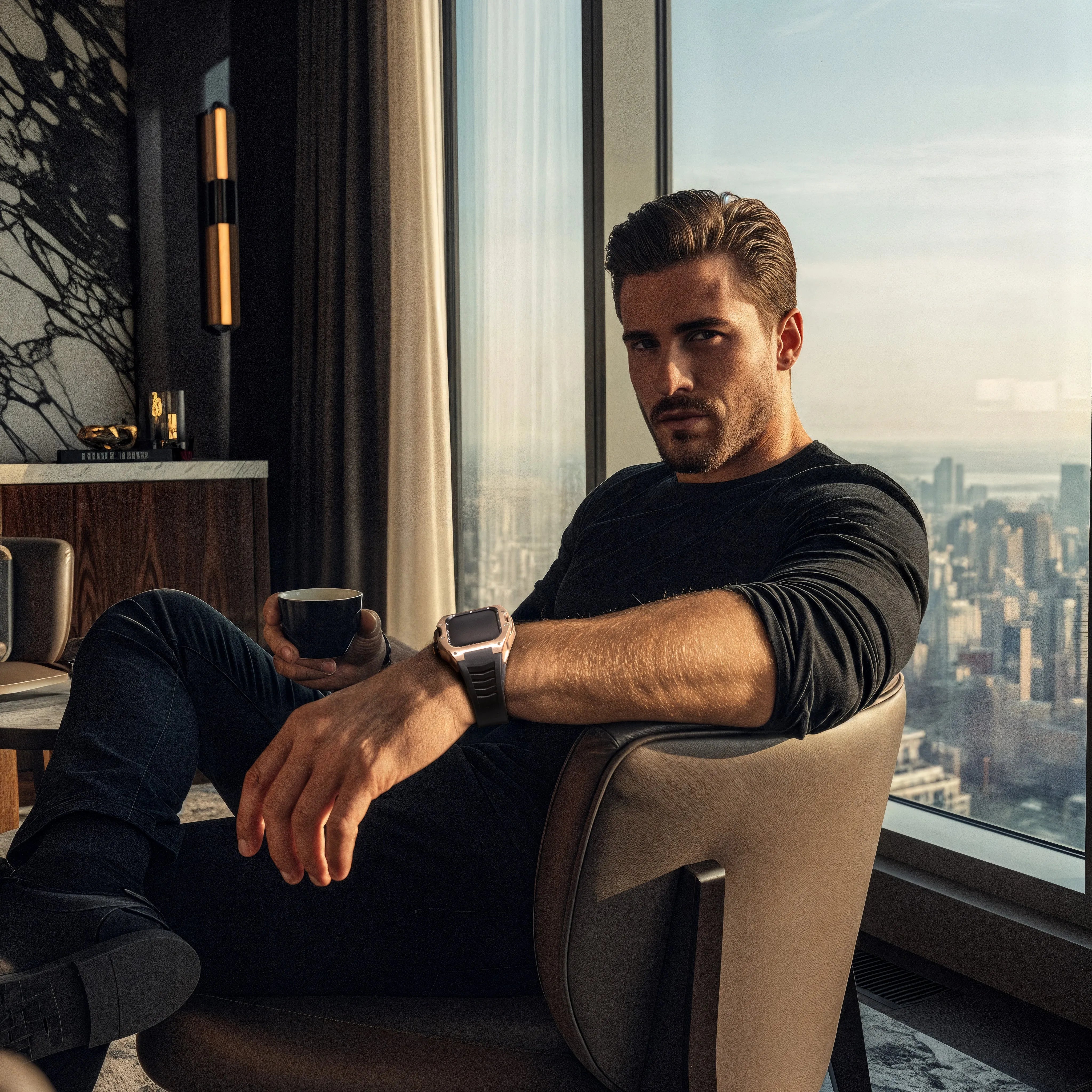 Reqior Funda con correa de goma Apple Watch 45mm (rosa dorado)