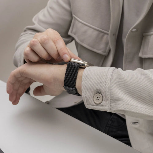 Titanium Milanese Strap, black, lifestyle photo