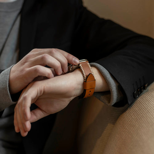 Stitched Leather Strap, brown, lifestyle photo