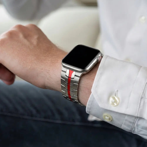 Apple Watch Steel Iron Strap (Silver-Red)