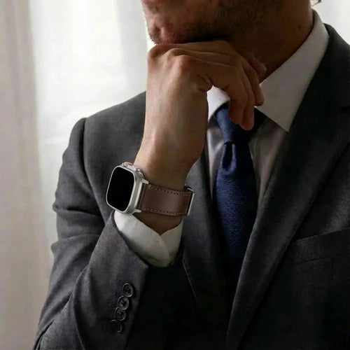 Nomad Modern Apple Watch leren bandje (bruin/zilver)