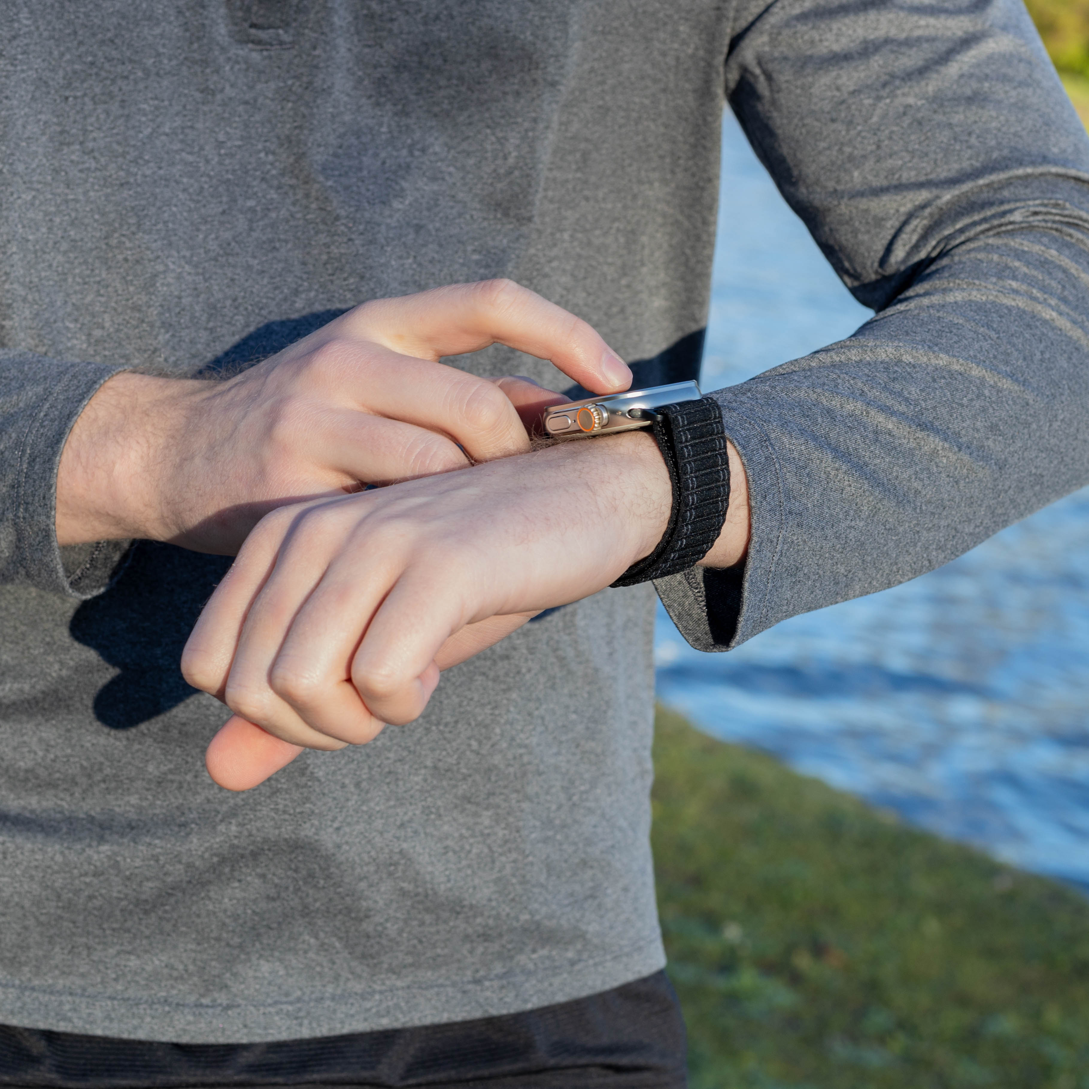 Bandz Correa nylon 'Deluxe' con hebilla-P Apple Watch Ultra (negro)