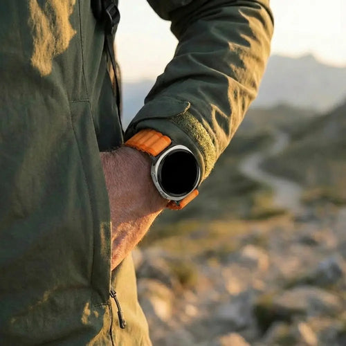 Samsung Galaxy Watch 8 Classic Outdoor Nylon Strap with P-Buckle (Orange/Black)