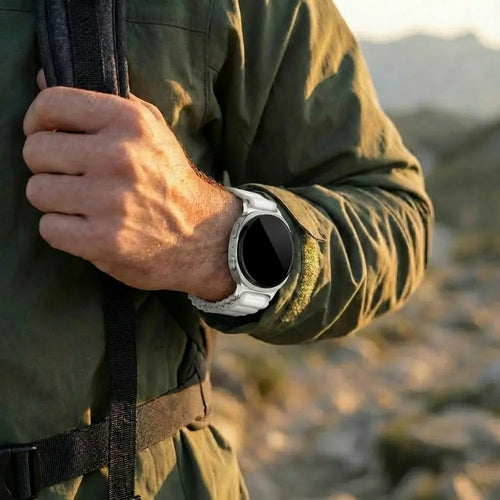 Samsung Galaxy Watch 8 Classic Outdoor Nylon Strap with P-Buckle (White with Silver)