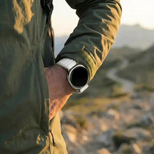Samsung Galaxy Watch 8 Classic Outdoor Nylon Strap with P-Buckle (White with Black)
