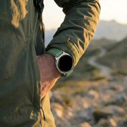 Samsung Galaxy Watch 8 Classic Outdoor Nylon Strap with P-Buckle (Green with Silver)