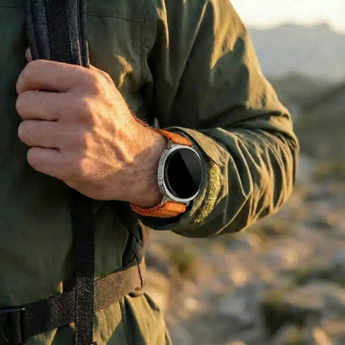 Samsung Galaxy Watch 8 Classic Outdoor Nylon Strap with P-Buckle (Orange-Silver)