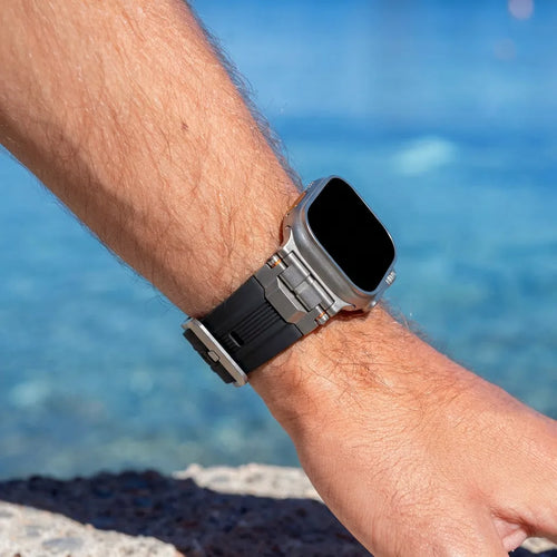Bandz Apple Watch Liquid Silicone Strap 'Explorer' (Black with Titanium)