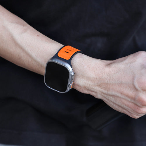 Silicone Premium Outdoor Strap, orange/black, lifestyle photo
