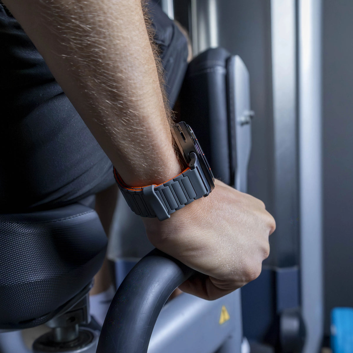 Magnetic Silicone Strap, grey/orange, lifestyle photo