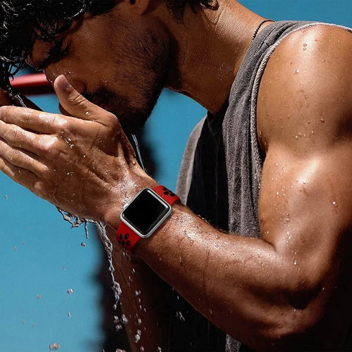 Silicone Sport Strap, red/black, lifestyle photo