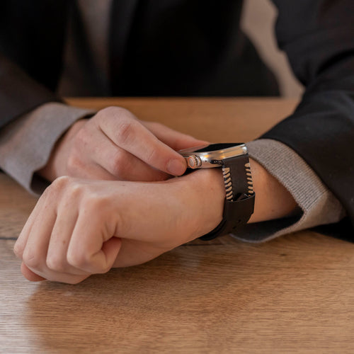 Apple Watch Ultra Stitched Leather Strap (Black)