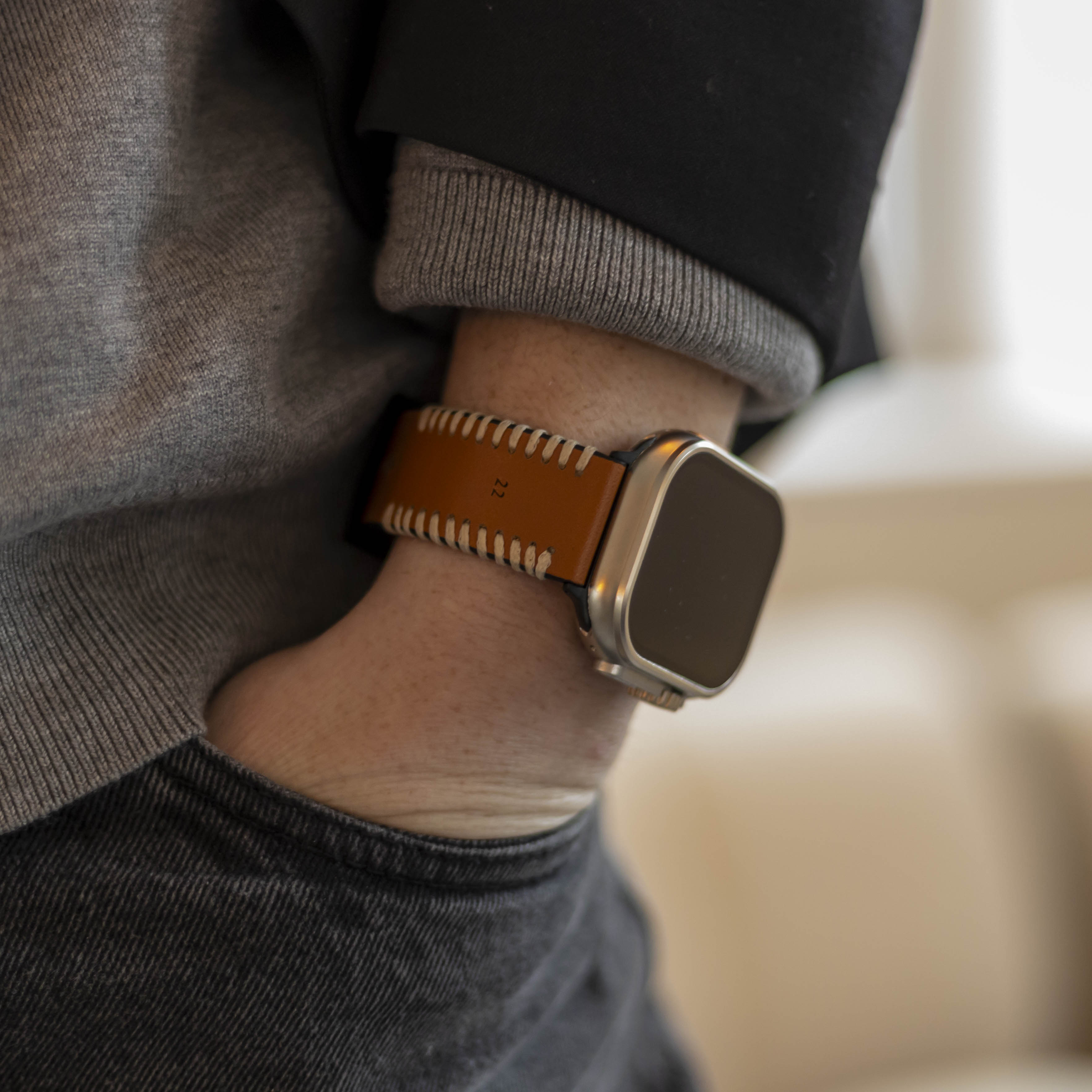 Correa cuero cosida Apple Watch Ultra (marrón)