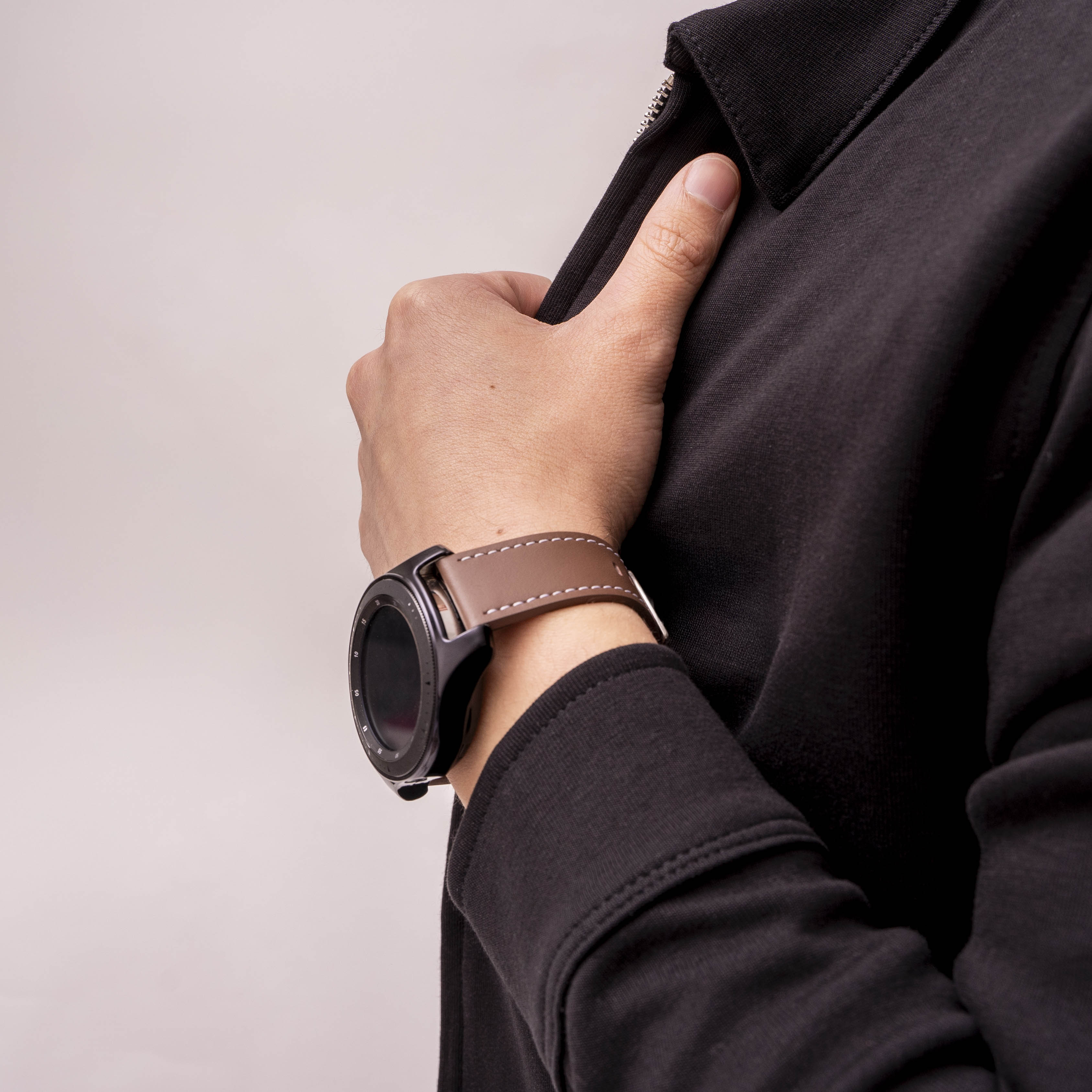 Samsung Galaxy Watch 3 45mm 'One Push' Leather Strap (Dark Brown)