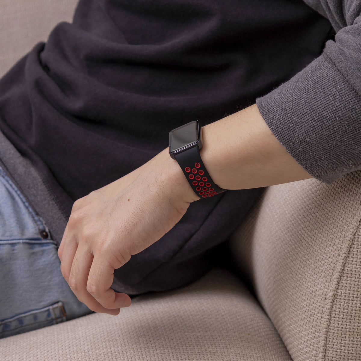 Silicone Sport Strap, black/red, lifestyle photo