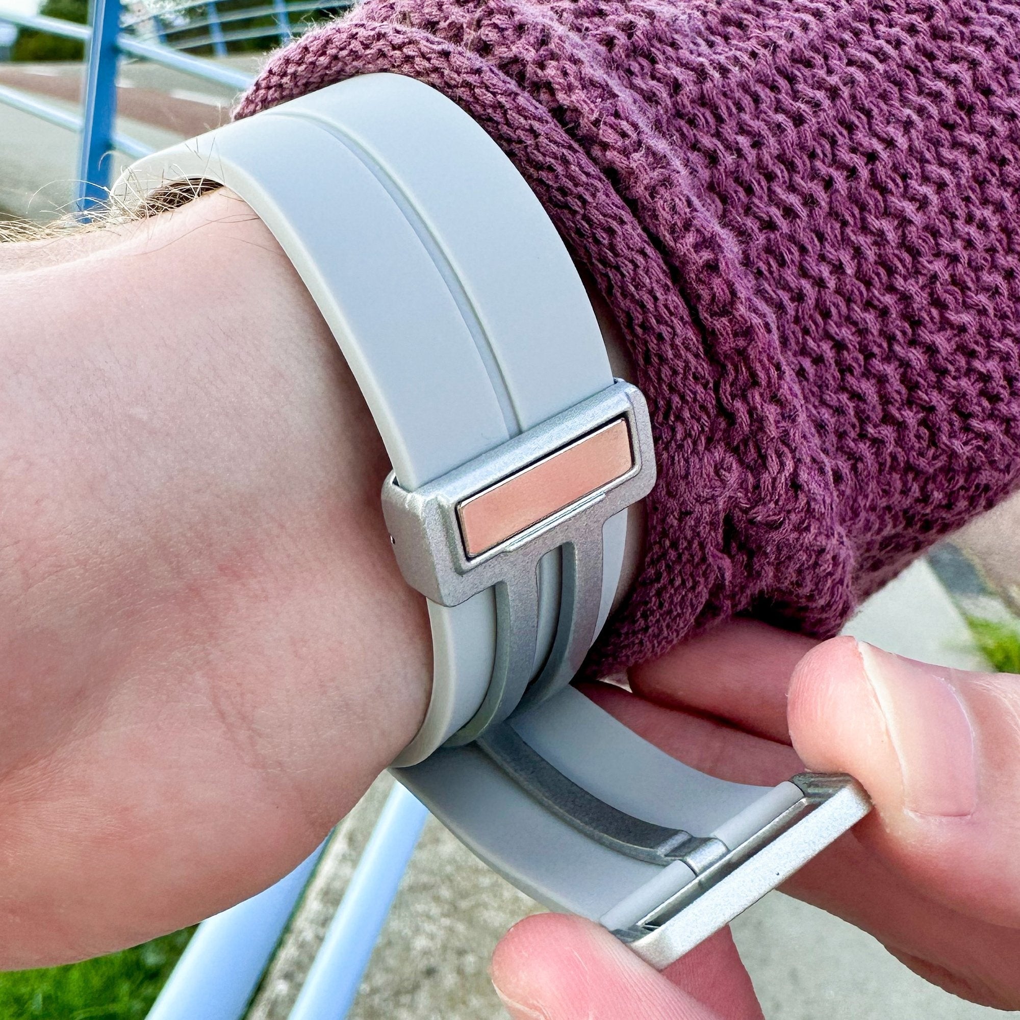 Silicone Magnetic Sport Strap, grey, lifestyle photo