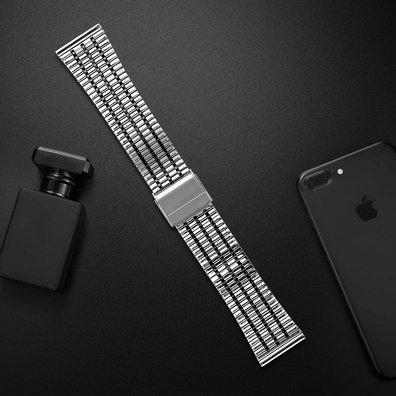 Fine Steel Strap, silver/black, lifestyle photo