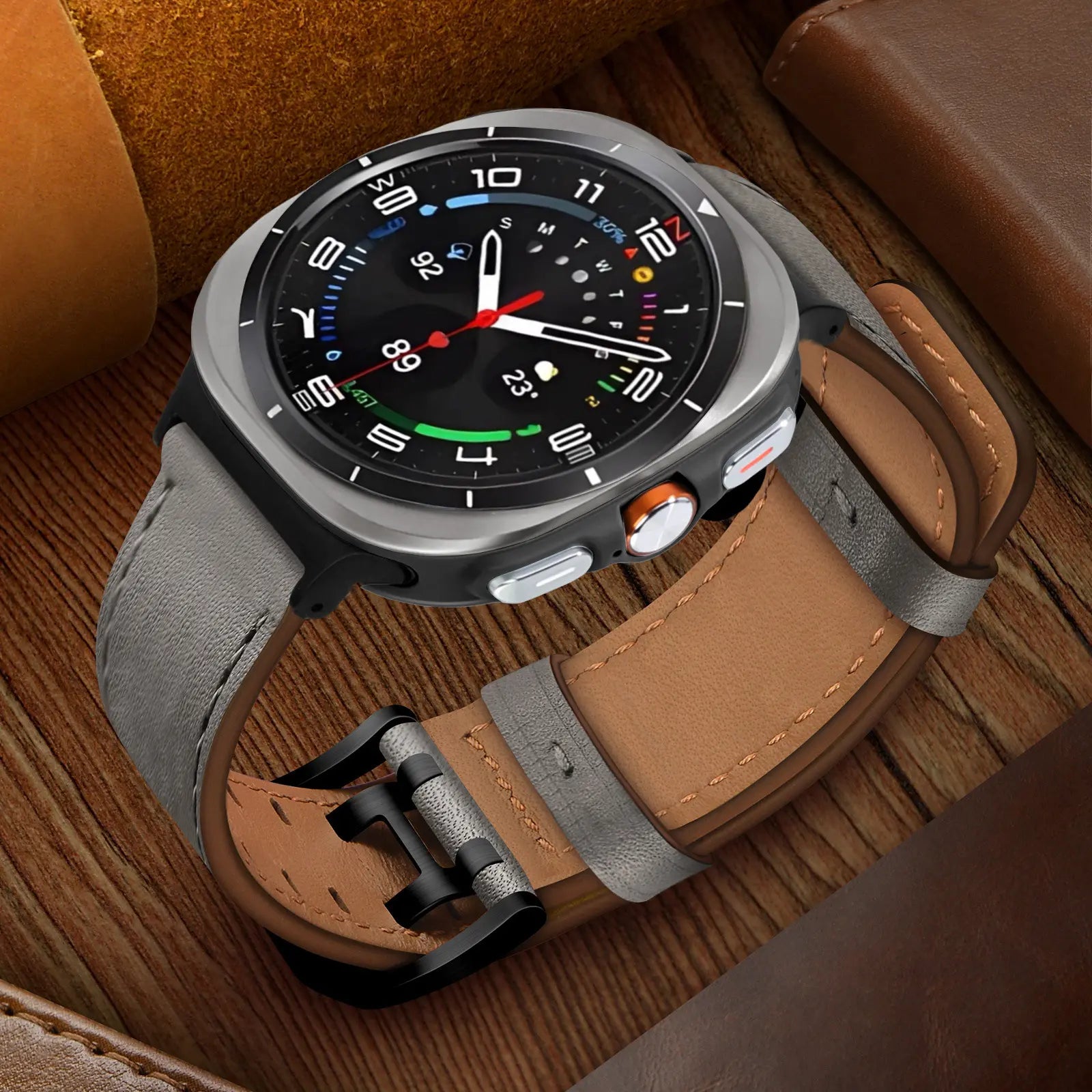 Samsung Galaxy Watch Ultra Double Pin Leather Strap (Grey)