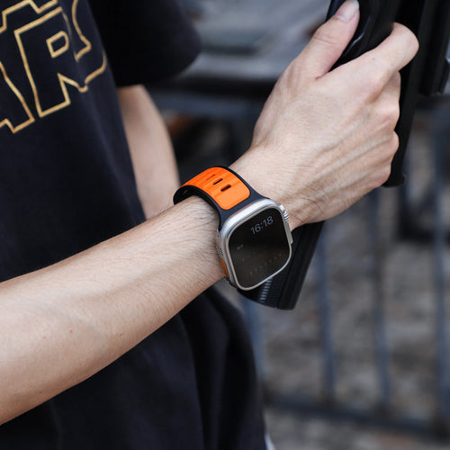 Silicone Premium Outdoor Strap, orange/black, lifestyle photo