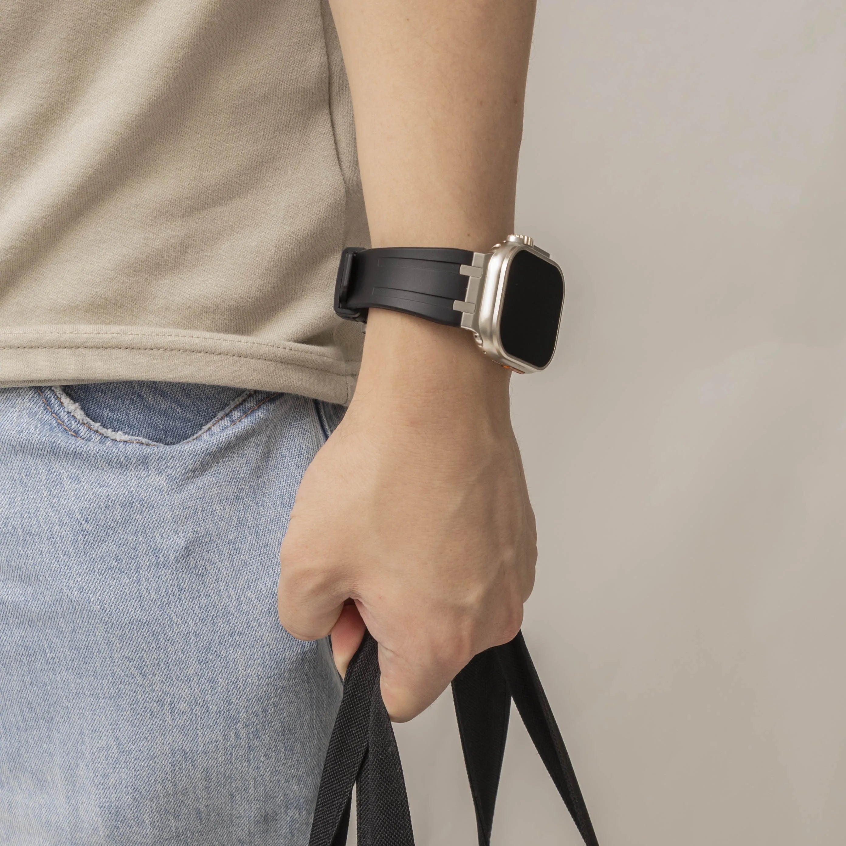 Bandz Correa silicona 'Luxe Liquid' Apple Watch (negro con plata)