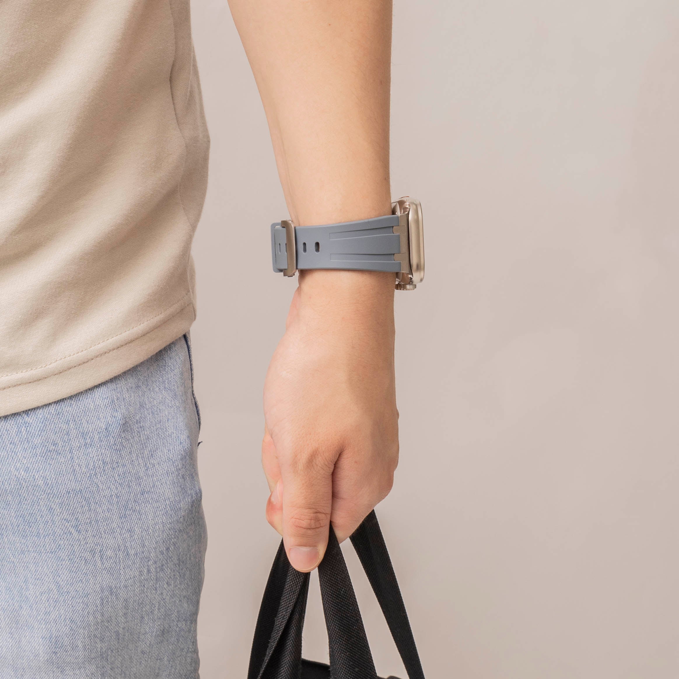 Bandz Apple Watch Ultra Silicone Strap 'Luxe Liquid' (Dark Grey with Silver)