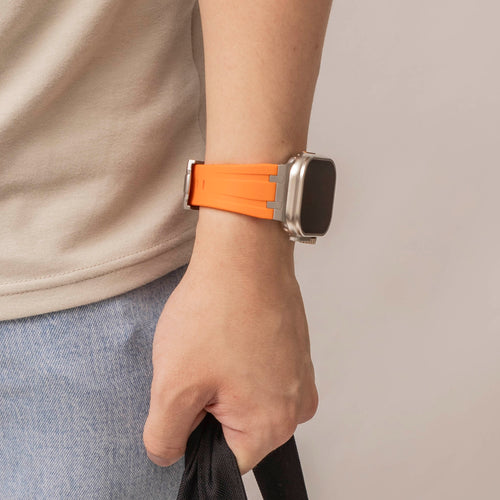 Apple Watch Ultra Luxury Liquid Silicone Strap (Orange/Silver)