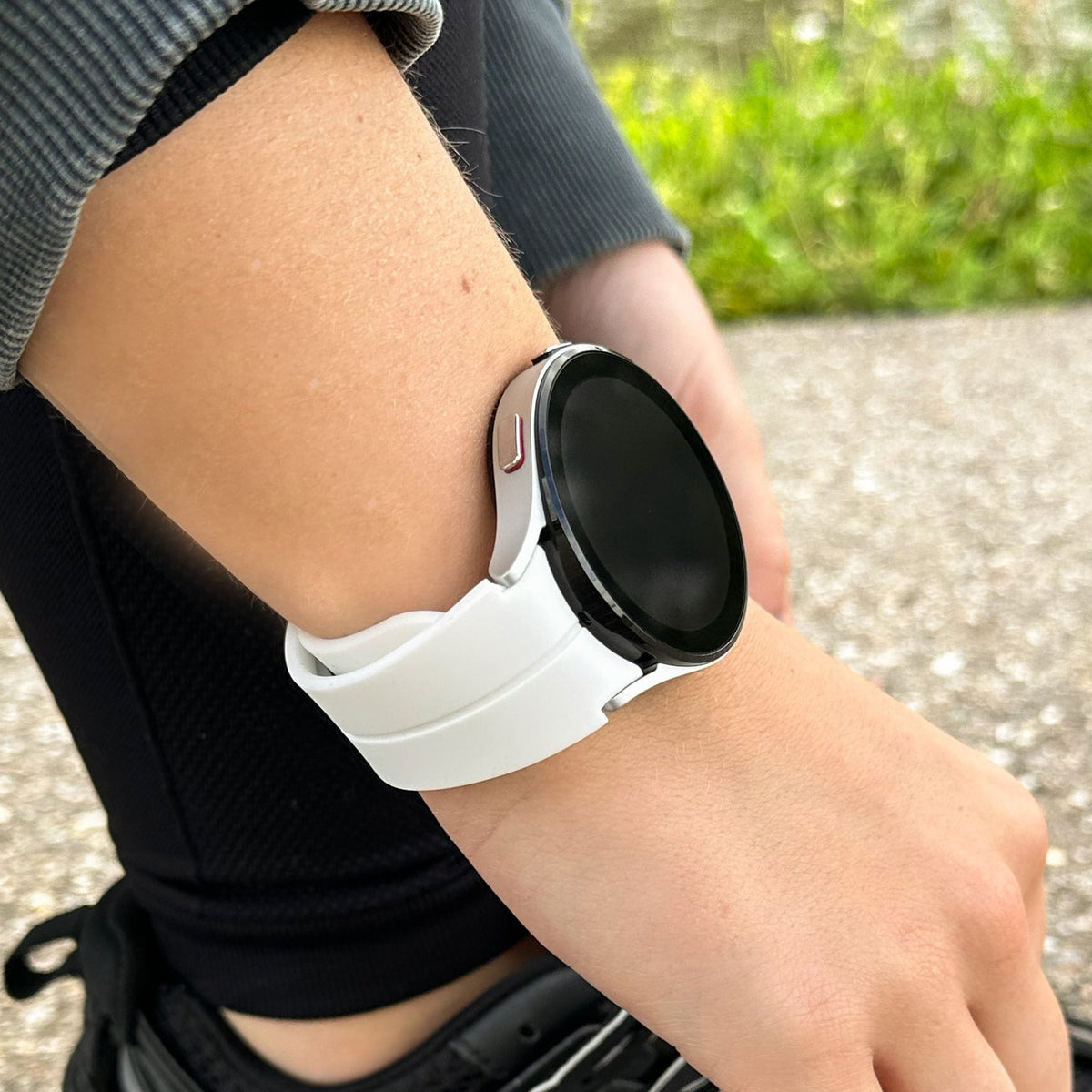 Silicone Magnetic Sport Strap, white, lifestyle photo