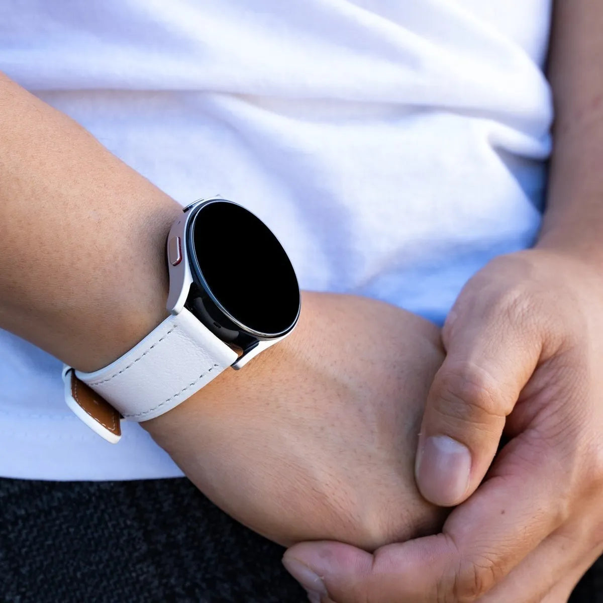 Modern Leather Strap, white, lifestyle photo
