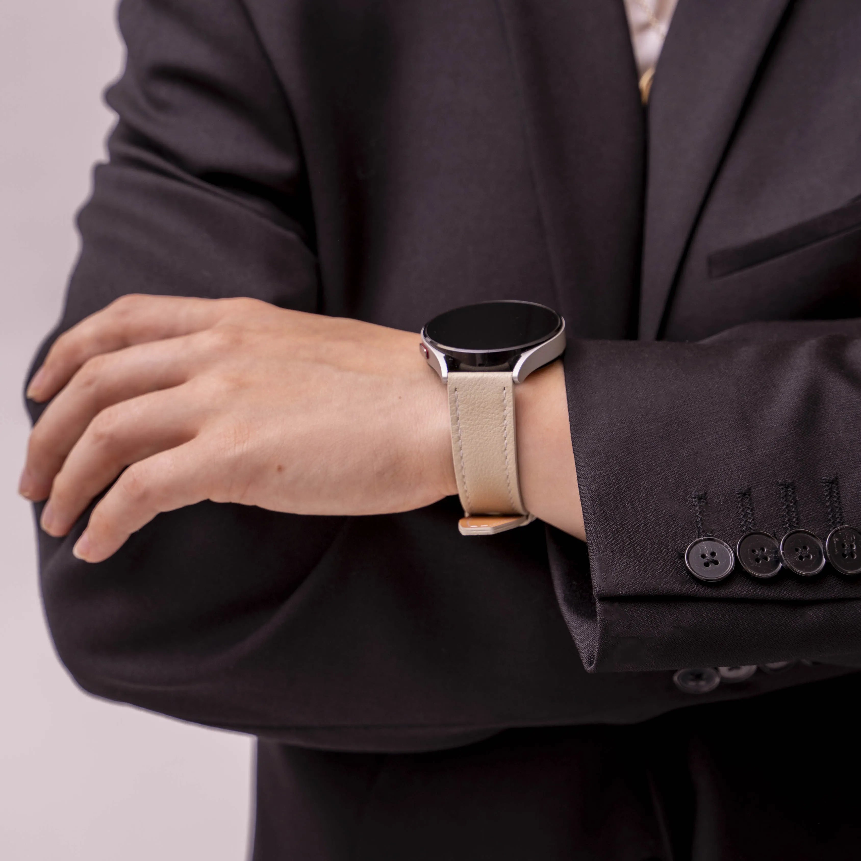 Amazfit Active 'One Push' Leather Strap (Beige)