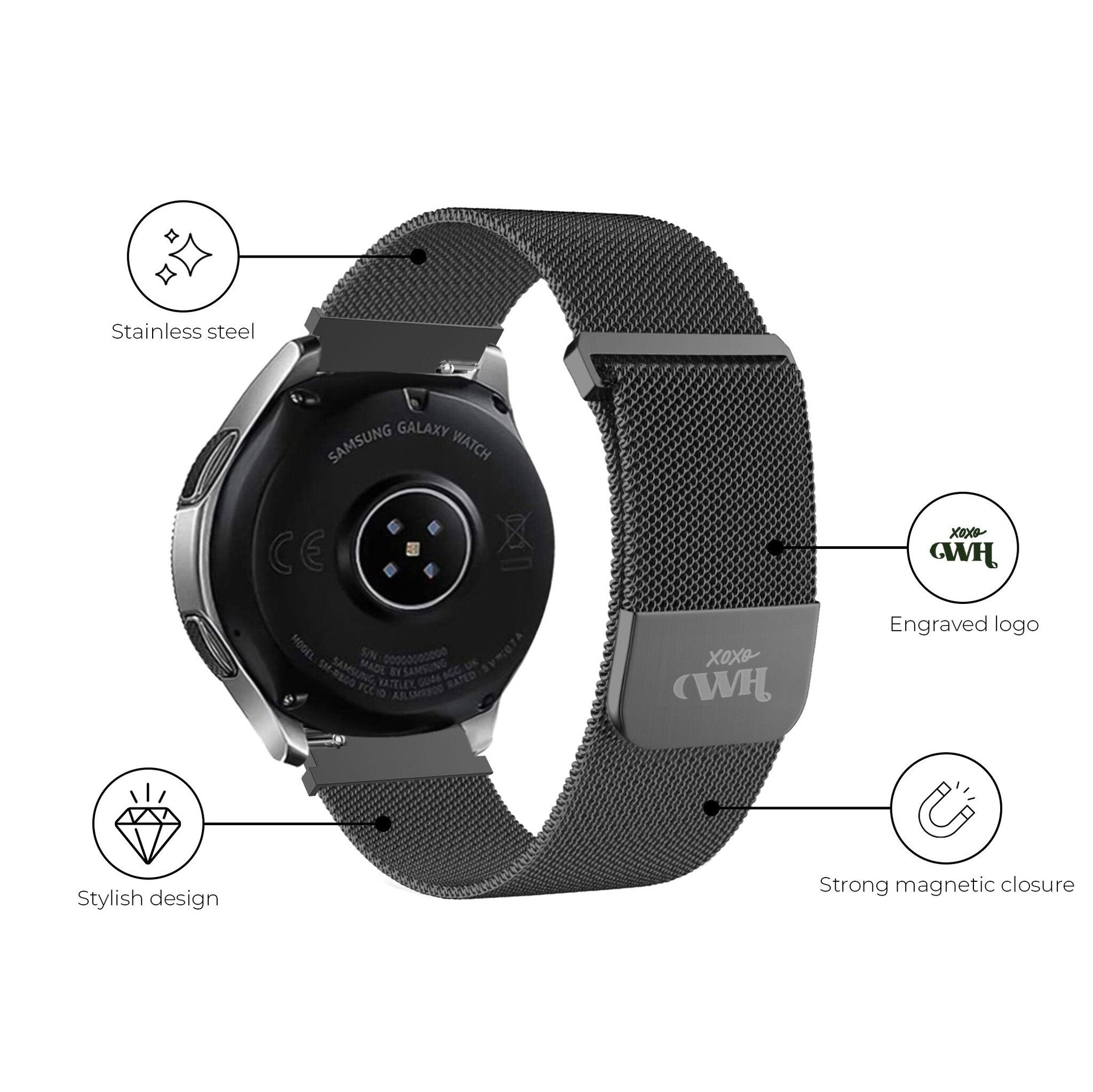 xoxo Wildhearts Samsung Galaxy Watch 46mm Milanese Strap (Black)