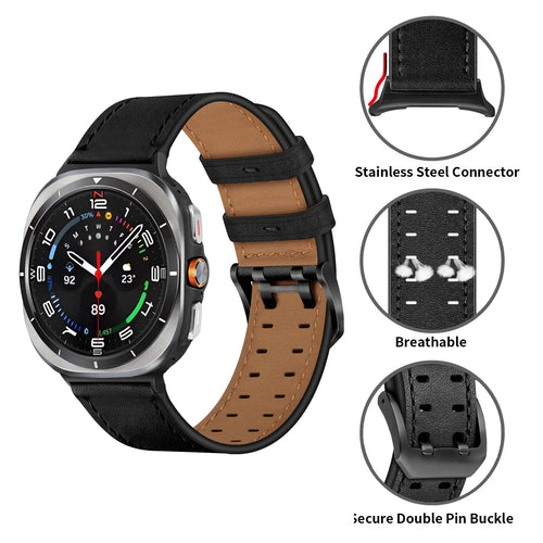 Samsung Galaxy Watch Ultra Double Pin Leather Strap (Black)