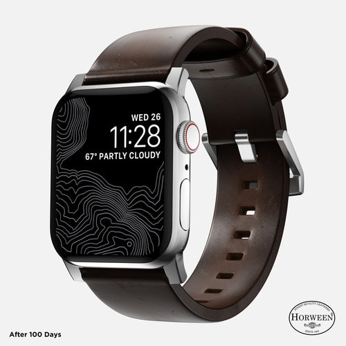 Nomad Correa cuero moderna Apple Watch (marrón/plateado)