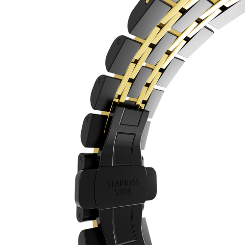 Steel Link Strap 'Duo', black/gold, infographic (USP banner)