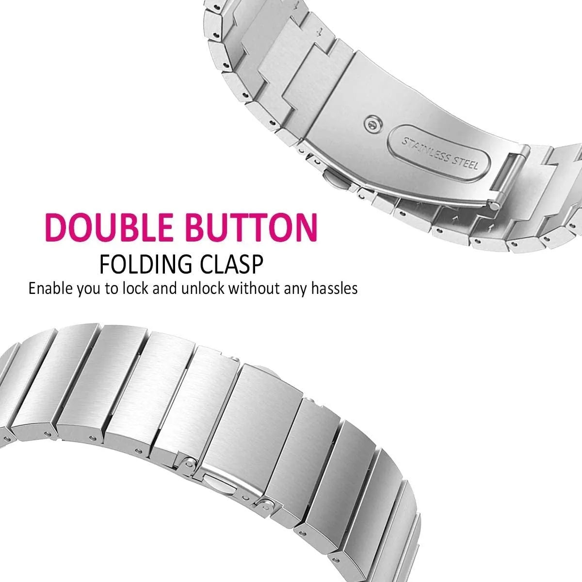 Premium Metal Strap, silver, infographic (USP banner)